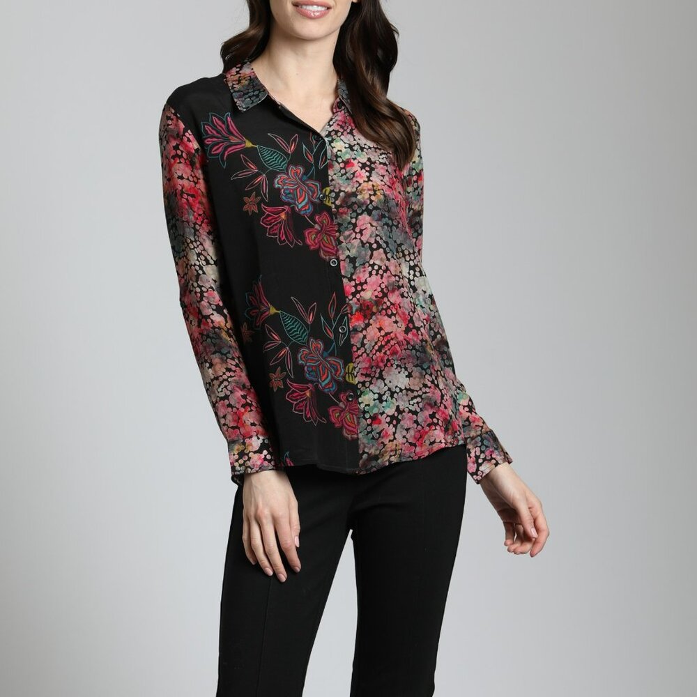 NWT APNY Fall Foliage Button Up Top With Roll Tab Sleeves